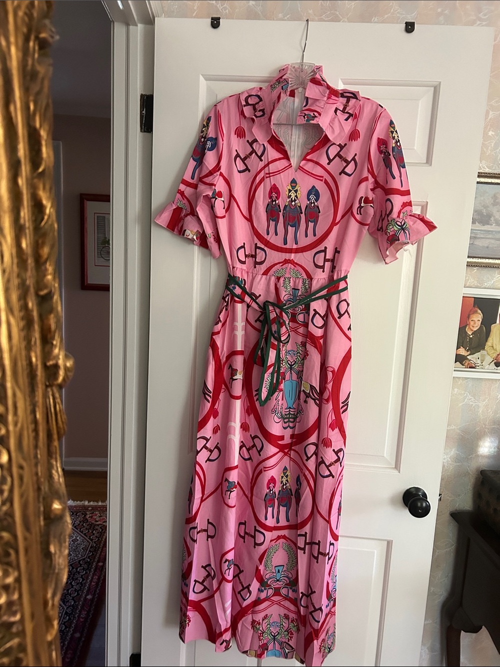 Pink Printed Maxi Dress with Belt